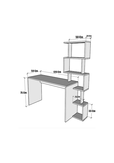 Moonlife Pratik Kitaplıklı Çalışma Masası Beyaz Ceviz