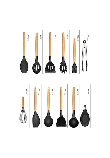 Valletta Mikla Isıya Dayanıklı 33 Parça Silikon Spatula Set Siyah