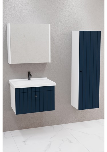 Alice 65 Cm Banyo Dolabı Bgn Aynalı Lacivert - Boy Dolap Dahil Lacivert