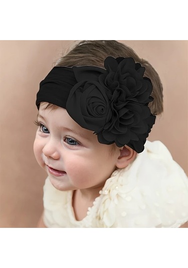 Elmpaly Pembe Yenidoğan Baş Bandı - Yumuşak Ayarlanabilir Büyük Çiçek Desenli Gül Pembesi