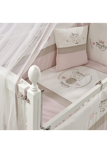 Meltem Kids Kral Sallanır Ahşap Anne Yanı Beşik 60 x 120 CM Beyaz - Pretty Pembe