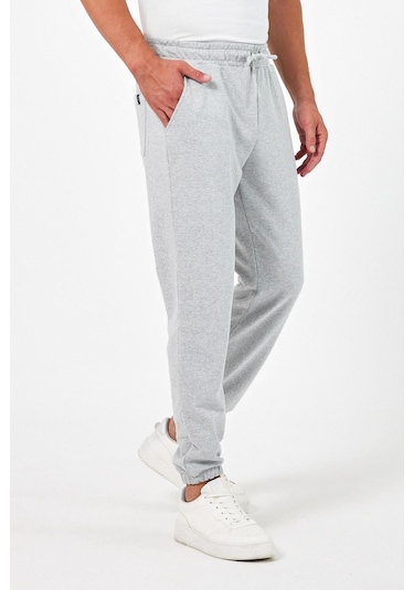 Kalın Gri Erkek Eşofman Altı Jogger Arka Cepli Lastik Paça Regular Fit Şardonsuz Gri
