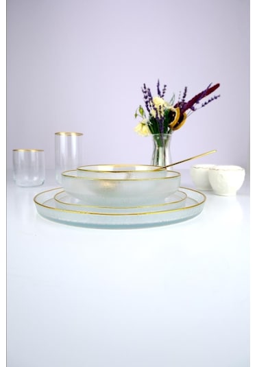 Digithome Rexy 24 Parça 6 Kişilik Cam Yemek Takımı Altın Rim Akc1005 C320.045