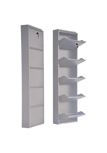 Kilitli 5'li Metal Ayakkabılık - Gri