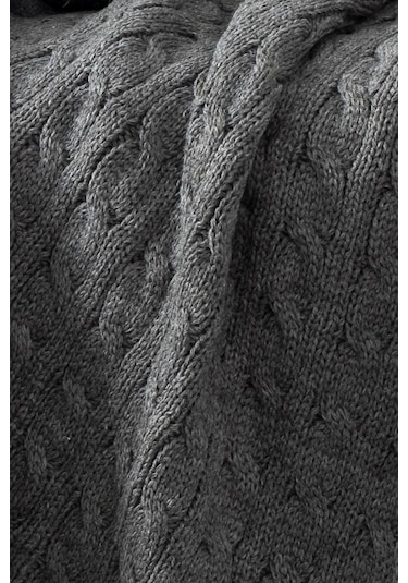 Ponponlu Triko Örme Tv Battaniyesi Koltuk & Omuz Şalı & Diz Battaniyesi 130x170cm - Koyu Gri Koyu Gri