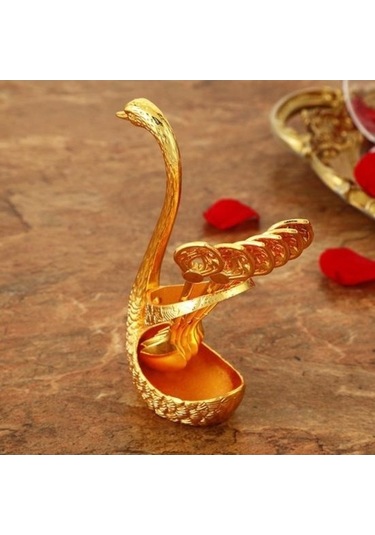 Novahub Altın Kuğu Şekilli Çatal Kaşık Seti - Paslanmaz Korozyona Dirençli Cilalı Yüzey - Depolama Tutucu İle Altın