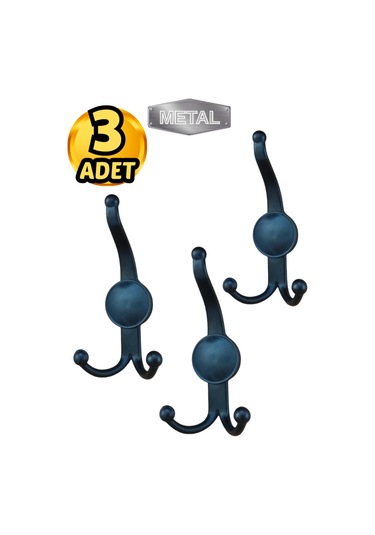 Metal Boncuk Portmanto Askısı Siyah Duvar Tipi 3 Lü Siyah