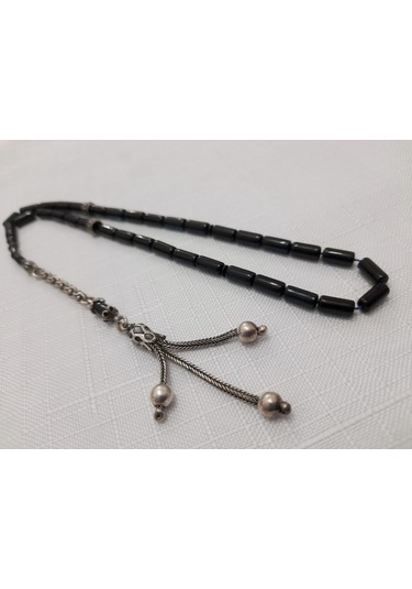 Alman Katalin Gümüş Püsküllü Yeşil Tesbih 4 x 8 CM