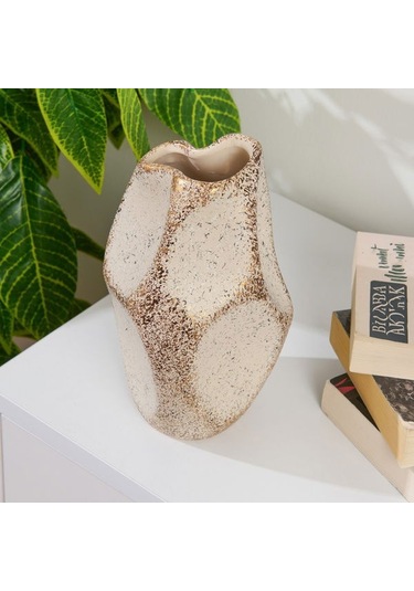 Evidea Deco Urthania Vazo - Bej / Gold - 25 Cm Bej / Altın