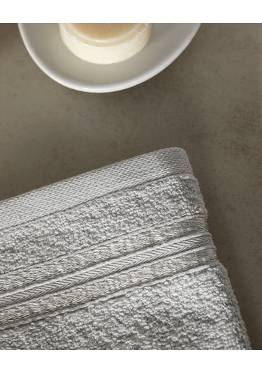 Maynor Bordürü Floşlu 2'li %100 Pamuk El Havlusu - Açık Gri 8684427114438 Gri