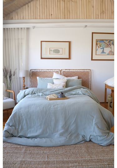 Çift Kişilik 2 Kat Müslin Nevresim Takımı, Pamuk Adaçayı Yeşili