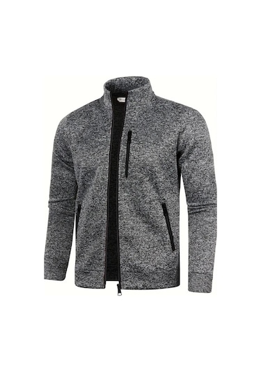 Ghassy Co. Erkek Kırçıllı Yüzey Hafif Rüzgar Geçirmez Tam Fermuarlı Polar Ceket Füme