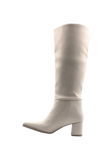 Melen Shoes Elegia Bej Suni Deri Rahat Kadın Topuklu Çizme Bej