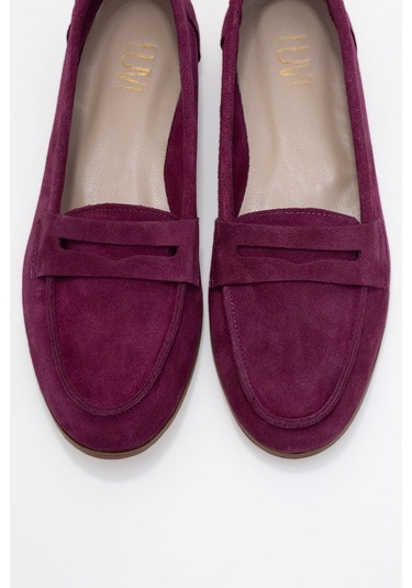 F02 Mor Süet Hakiki Deri Kadın Loafer Ayakkabı Mor
