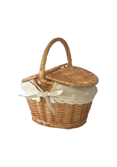 Rattan Ve Hasır Kapaklı Piknik Sepeti, Saklama Sepeti, Meyve Sepeti, Pastoral Tarz El Yapımı