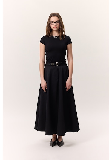 Premıum Geniş Etek Siyah Siyah