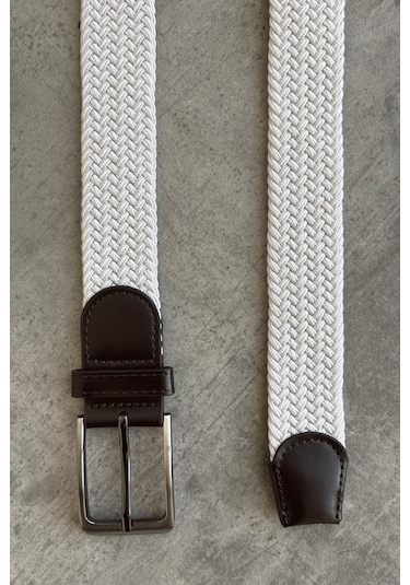 Erkek Hasır Örgü Kemer Beyaz