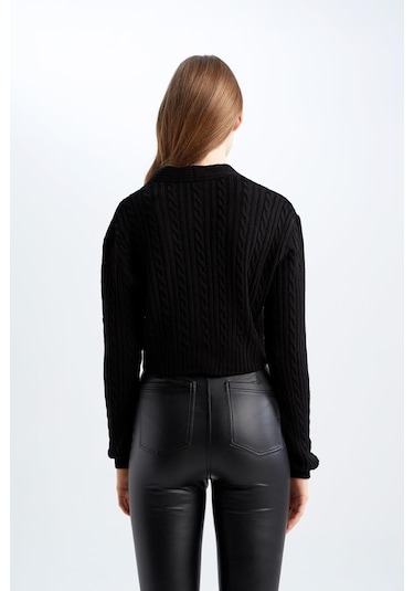 Defacto Coool Regular Fit V Yaka Hırka Siyah