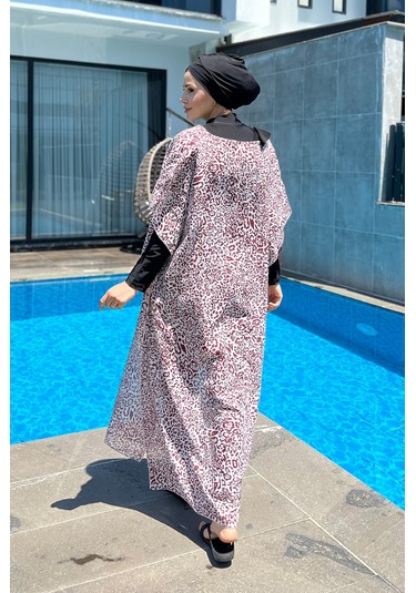 Remsa Mayo Üzerine Kaftan Pareo 430-217 Leopar Bordo Bordo