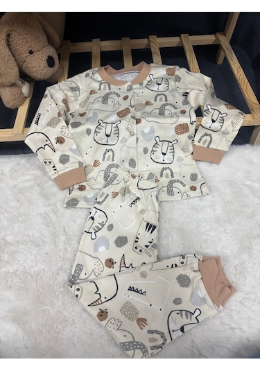 Seçkinbebe Soft Hayvanlar Çıtçıtlı Pijama Takım Gri