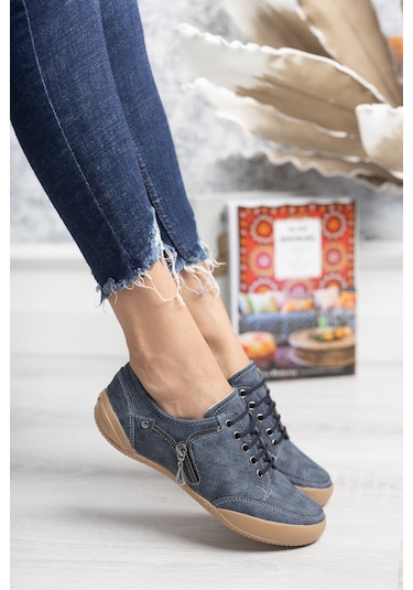 2234 Anatomik Tabanlı Kadın Günlük Spor Babet Ayakkabı Lacivert