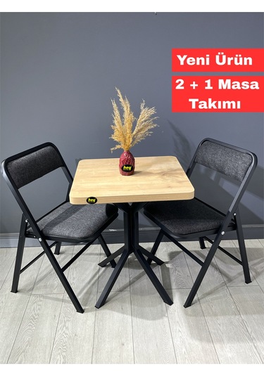Mercan Safir 2 Kişilik Kare Mutfak Yemek Masası Takımı 2+1 Keten Gri 60 Cm Safir Gri 2'li