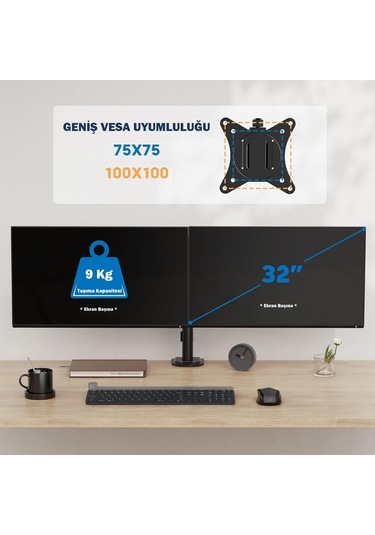 Venaliastore Ayarlanabilir Masaüstü Çift Kol Monitör Tutacağı