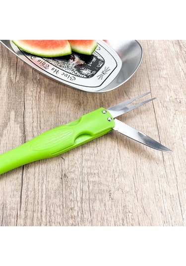 3'ü 1 Arada Karpuz Ayırıcı Posa Kaşığı Meyve Topu Kazıcı Çok İşlevli 304 Paslanmaz Çelik Mutfak Meyve Kesici Dilimleyici Alet Yeşil