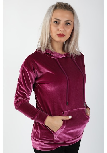 Balins Kapüşonlu Kadife Sweatshirt Fuşya Çok Renkli