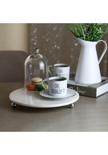 Akayev Mermer Beyaz 28 CM Gümüş Boncuk Ayak Yuvarlak Sunumluk