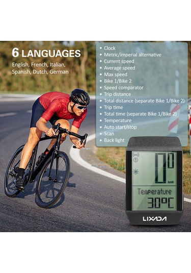 Lıxada Bkv-1800 Entegre Kasa Kablosuz Bisiklet Bilgisayarı Siyah