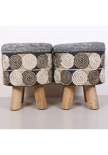 Rafya Puf & Stools-doğal Teak Gövde 42x50 Cm Mix
