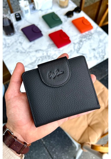 Premium Gift Rose Box - Miosa Siyah Hakiki Deri Kadın Cüzdan Siyah Gül Kutusu Siyah