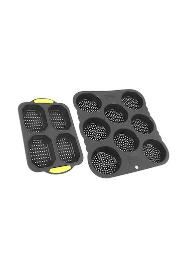 Shineyee Silikon Fırın Kalıbı Seti: 4 Lü Baguette Ve 8 Lü Hamburger Formu - Isı Dayanıklı, Kuru Dış Yumuşak İç, Kolay Temizleme Diğer