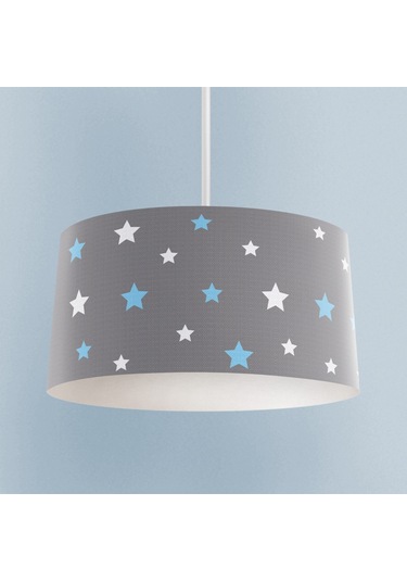 Mekta Home Bebek Ve Çocuk Odası Mavi Ve Beyaz Yıldız Desenli Çerçeveli Avize Renkli