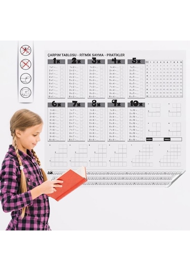 Ollevra Çarpım Tablosu Ezberleme Manyetik Duvar Stickerı 105 X 100 Cm Beyaz