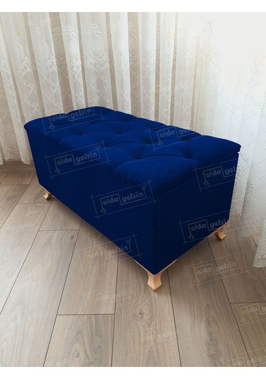 Lüks Sandıklı Kapitoneli Ayakucu Puf Bench 100 Cm Gold Ayak Laci