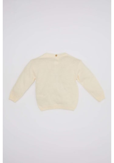 DeFacto Kız Bebek Bisiklet Yaka Yılbaşı Temalı Triko Kazak C8418A524WNBG744 Bej