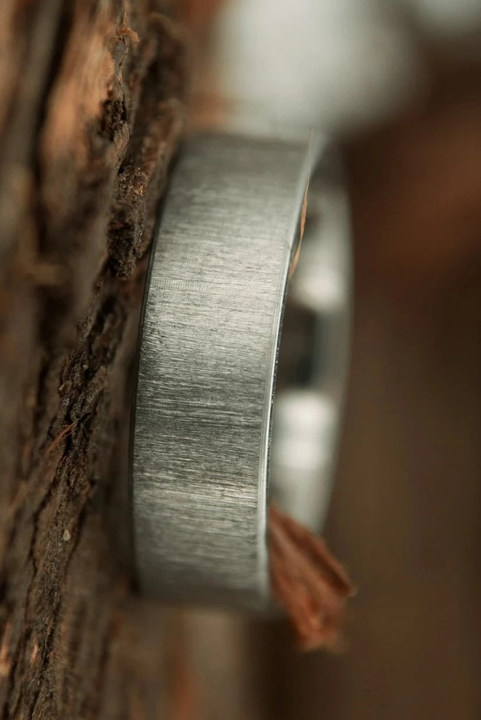 Kişiye Özel İsim Tarih Yazılı 6mm Mat Fırçalanmış Düz Unisex Çelik Yüzük Alyans Cl46y Beyaz