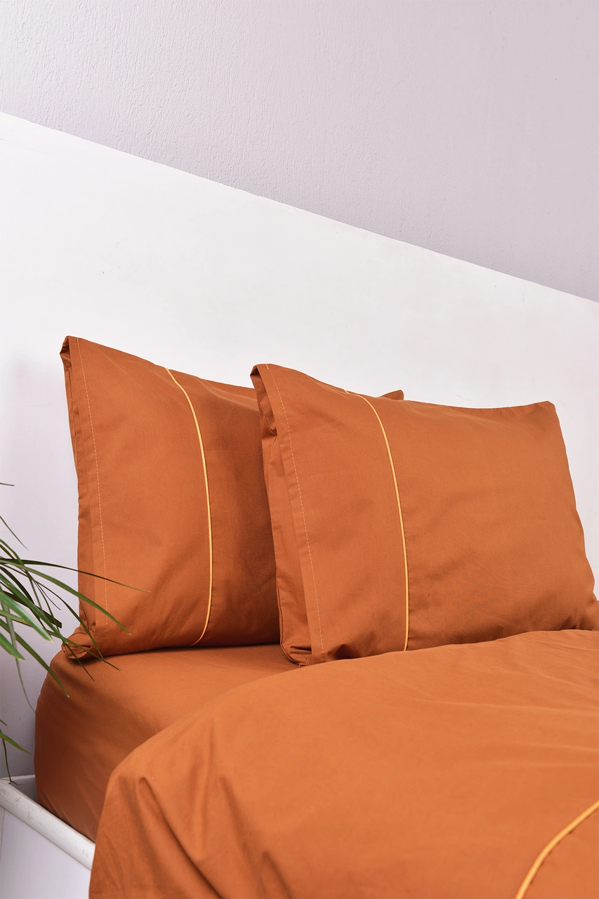 Biyeli Çift Kişilik Nevresim Takımı Taba %100 Pamuk Taba