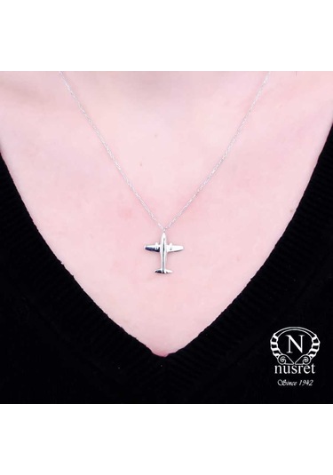 925 Ayar Gümüş Uçak Kolye, Beyaz 77170769