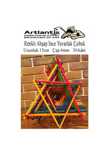 Renkli İnce Ahşap Yuvarlak Çubuk 15 Cm 30 Lu 1 Paket Okul Öncesi Sınıf Tasarım Etkinlik Hobi