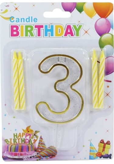 3 Rakam Şeffaf Mumluk ve 4 Adet Mum