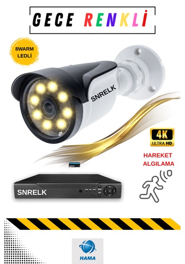 SNRELK - HAMA 4'lü 500GB 5Mp Lens Gece Renkli Su Geçirmez Güvenlik kamerası Set