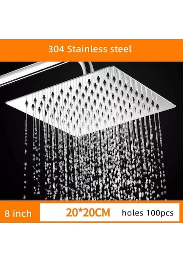 Gümüş 8/10/12in Paslanmaz Çelik Kare Duş Başlığı Yüksek Basınçlı Duş Püskürtücü Üst Duş Başlığı Krom Su Tasarrufu Banyo Aksesuarları S Gümüş
