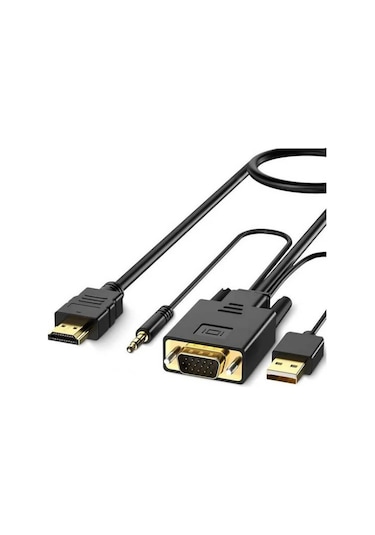 Koodmax - Vga To Hdmi Kablo Çevirici Dönüştürücü 3.5mm Ses Ve Usb Güç Destekli - 1080p - 2 Metre