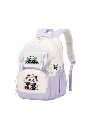 Wangxi Kahverengi Panda Desenli Günlük Geniş Kapasiteli Çok Cepli Fermuarlı Ayarlanabilir Askılı Hafif Sırt Çantası Kahverengi