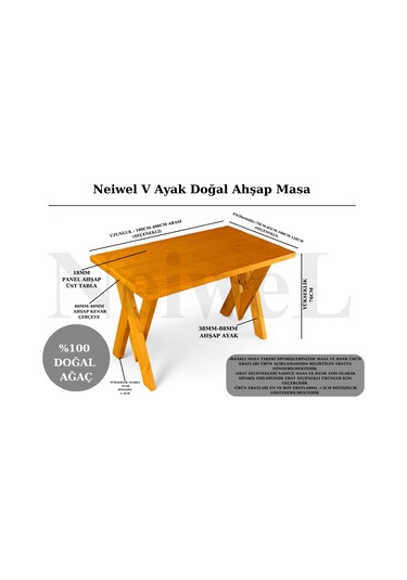 Neiwel Asur Doğal Ahşap Çalışma Ve Ofis Masası-70cm-200cm Açık Ceviz