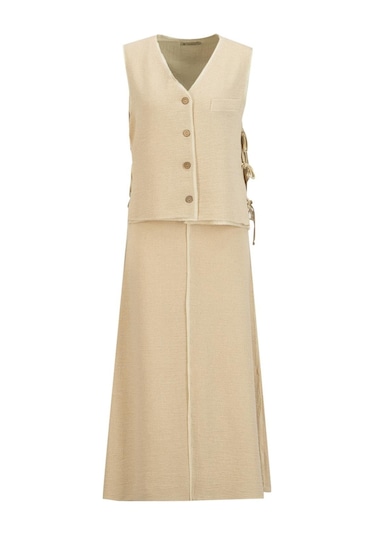 Armine Hasır Dokulu Yelekli Takım 25y6028 Aytaşı Bej