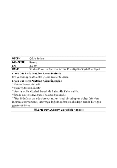 Çantachım Erkek Düz Renk Pantolon Askısı